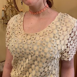 Ivory Crochet Top Embellished with Rhinestones